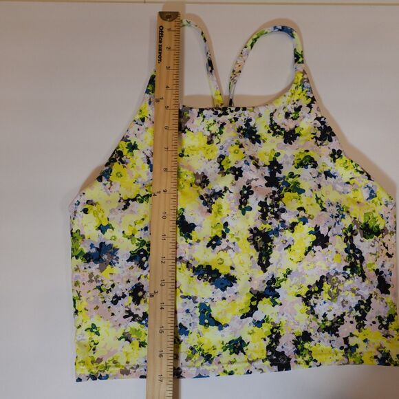Old Navy Active Powersoft Sports Bra Large Yellow Floral Multicolor Gym Yoga Top - Picture 6 of 12